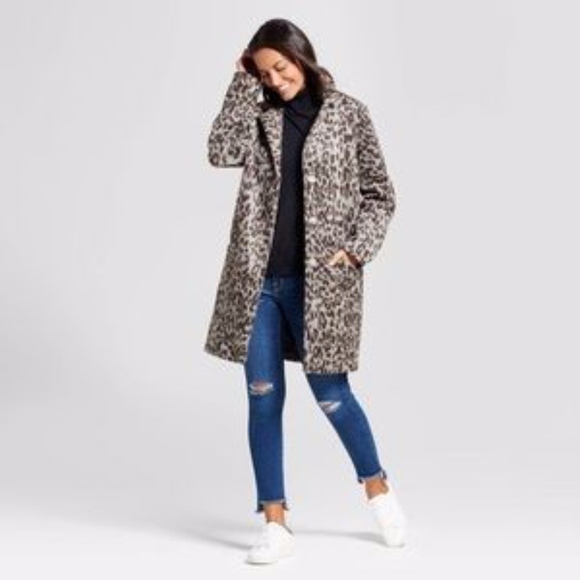 A New Day Jackets & Blazers - A New Day Taupe Leopard Snap Front Winter Coat L